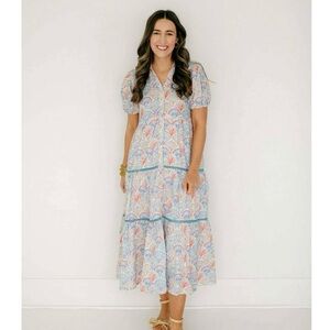 Victoria Dunn Blue and White Ruffled Marigold Summer Dress